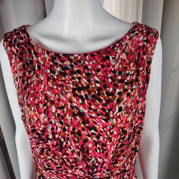 Jessica Howard Size 14 Pink White Black Print Midi Dress Sleeveless Ruched Waist - Picture 3 of 11